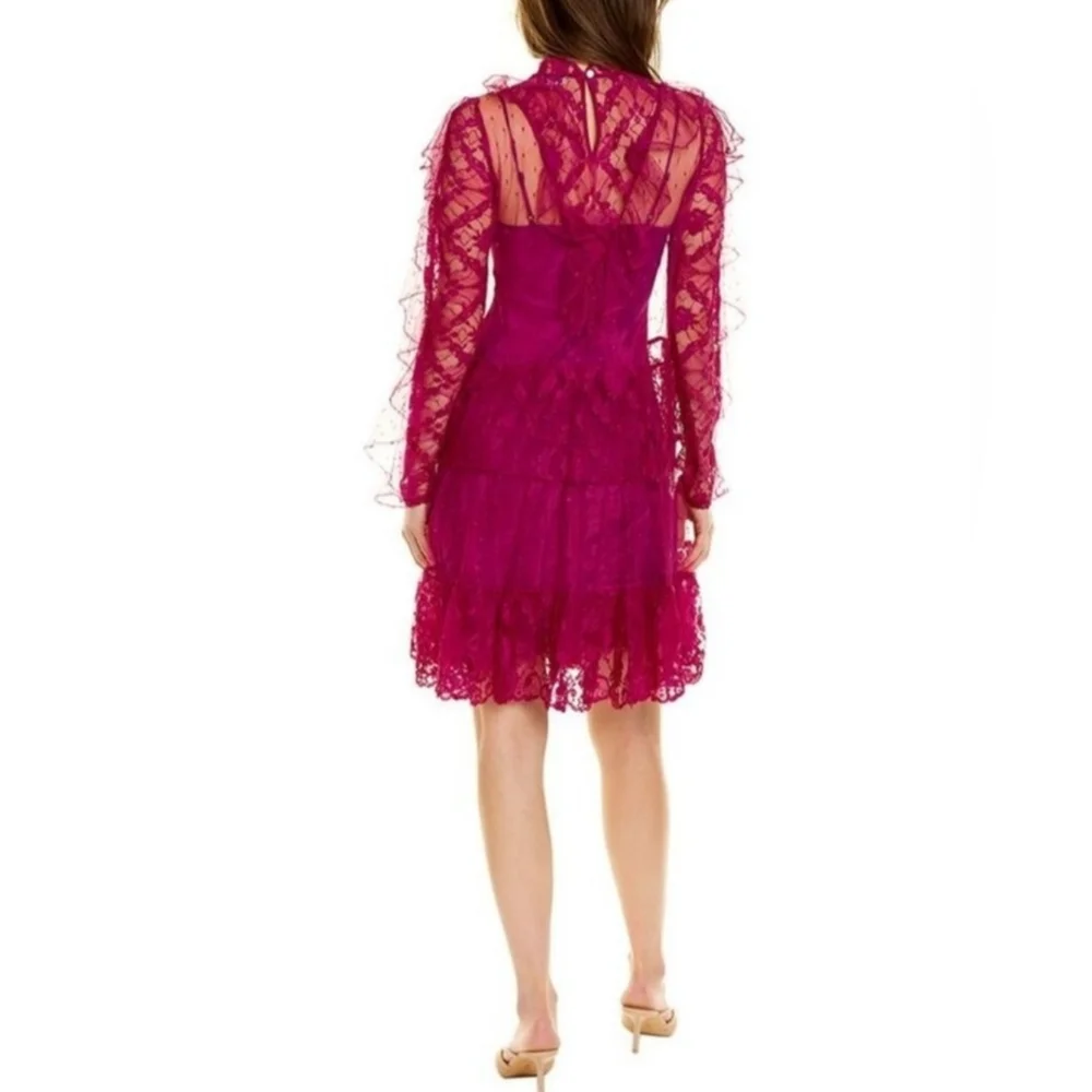 Temperley London Elegant Lace Magenta Dress Size 8 - Picture 2 of 8